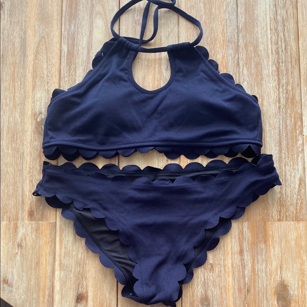 Navy Scalloped Bikini Set